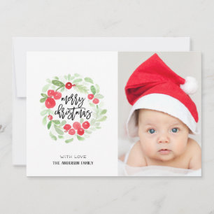 Cartes Pour Fêtes Annuelles Berry Wreath Joyeux Noël aquarelle photo