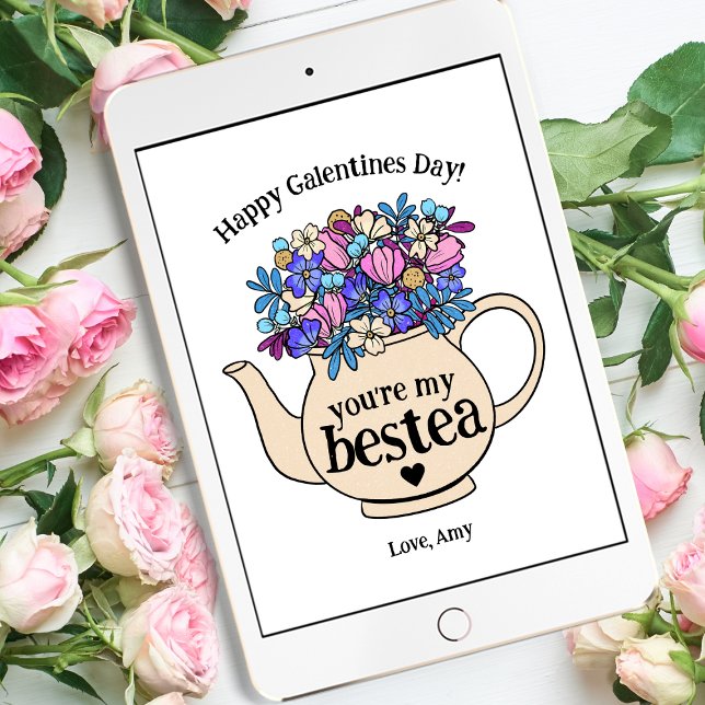 Cartes Pour Fêtes Annuelles Bestie Floral Teapot Saint-Valentin (Créateur téléchargé)