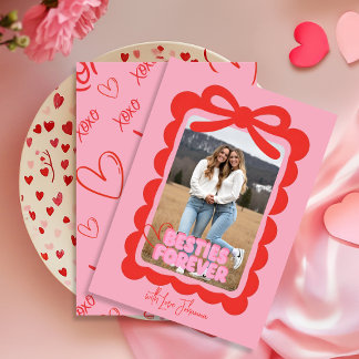 Cartes Pour Fêtes Annuelles Besties Forever Pink Bow Galentine’s Photo