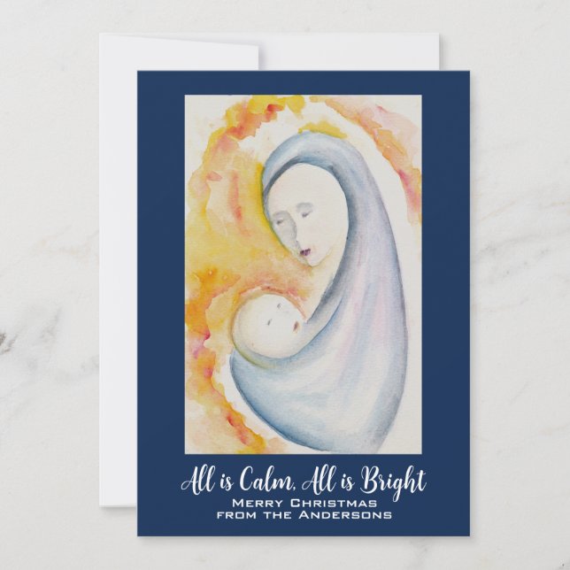 Cartes Pour Fêtes Annuelles Bible de Noël religieux Écriture Aquarelle (Devant)