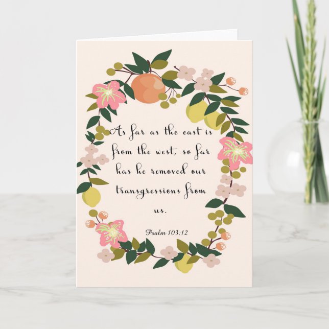 Cartes Pour Fêtes Annuelles Bible Verse Art - Psaume 103:12 (Devant)