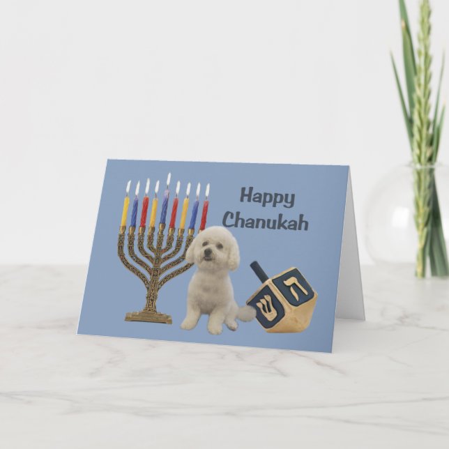Cartes Pour Fêtes Annuelles Bichon Frise Chanukah Card Menorah Dreidel (Devant)