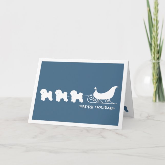 Cartes Pour Fêtes Annuelles Bichon Frise Pulling Père Noël Sleigh (Devant)