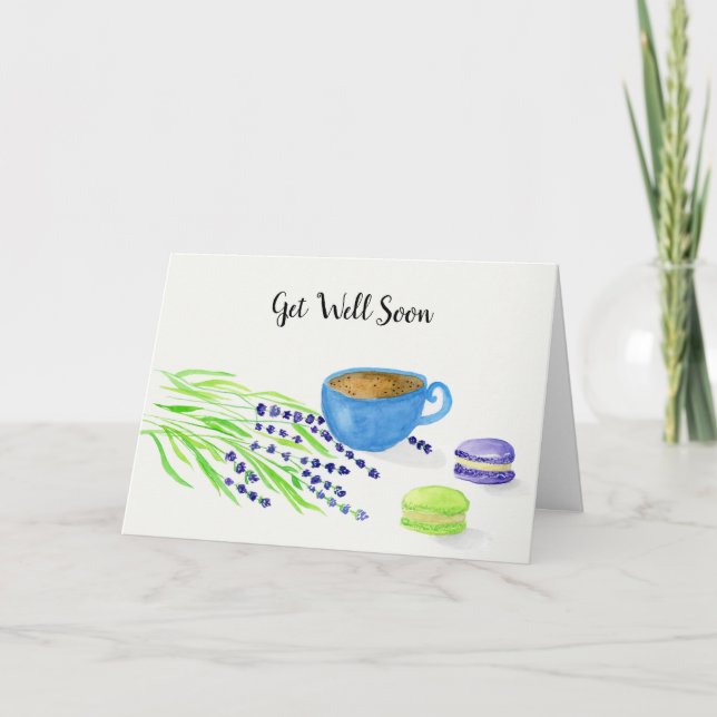 Cartes Pour Fêtes Annuelles Bien Aquarelle Café, Lavande, Macarons (Devant)