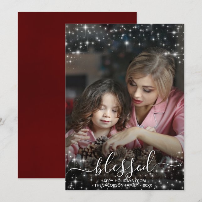 Cartes Pour Fêtes Annuelles Bienheureuse photo complète avec étincelles Noël r (Devant / Derrière)
