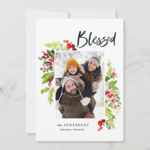 Cartes Pour Fêtes Annuelles Bienheureux aquarelle fleurie et feuillage Noël