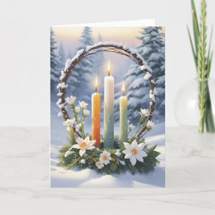 Cartes Pour Fêtes Annuelles Bienheureux Hiver Floral Candle Wreath Wiccan
