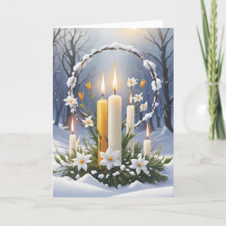Cartes Pour Fêtes Annuelles Bienheureux Imbolc Forêt d'hiver Candle Wreath Wic