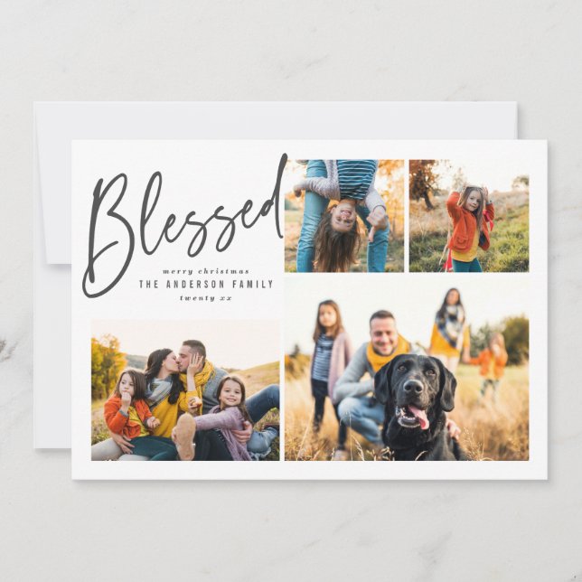 Cartes Pour Fêtes Annuelles Bienheureux multi photo élégante calligraphie (Devant)