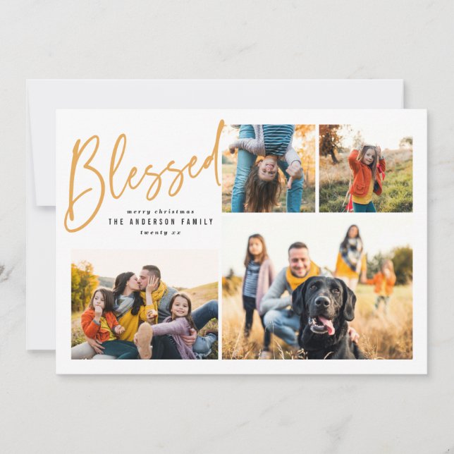 Cartes Pour Fêtes Annuelles Bienheureux multi photo élégante calligraphie (Devant)