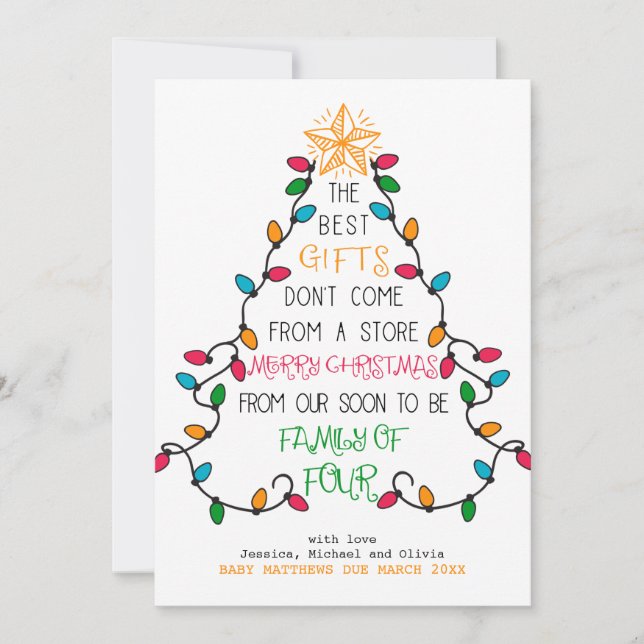 Cartes Pour Fêtes Annuelles Bientôt Famille de quatre Grossesses de Noël (Devant)
