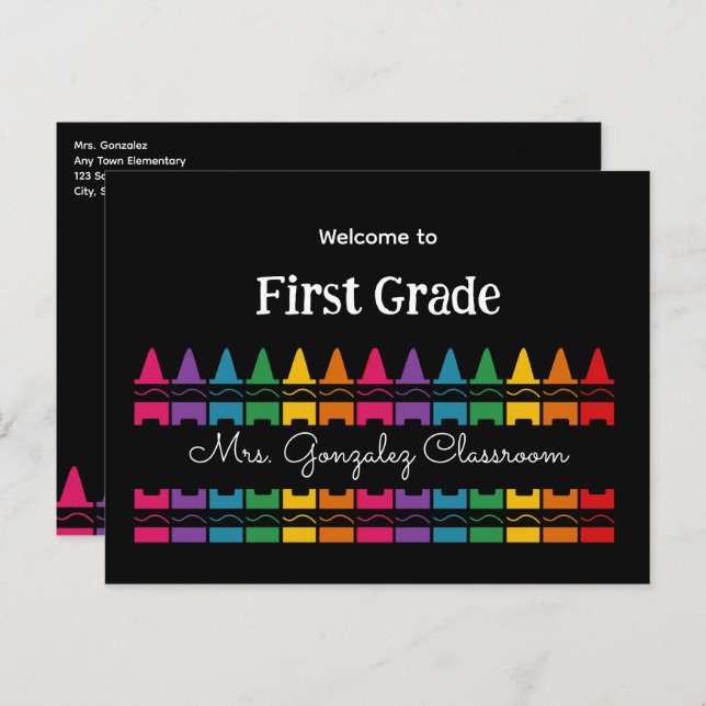 Cartes Pour Fêtes Annuelles Bienvenue à l'école Rainbow Crayon (Devant / Derrière)