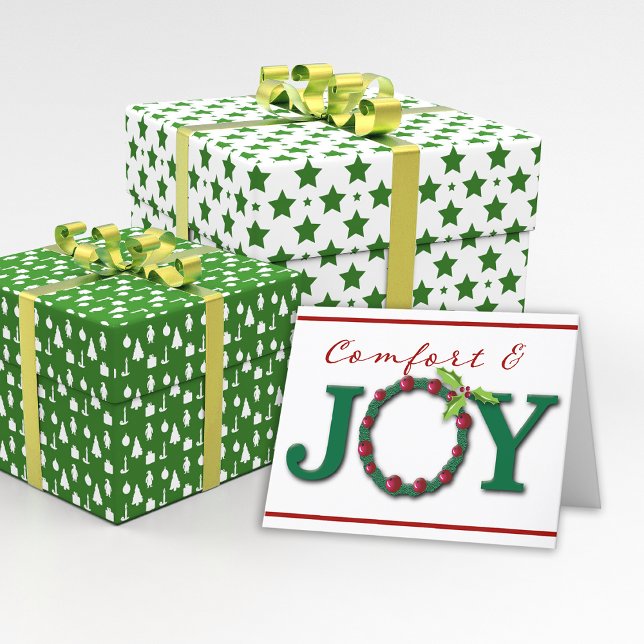 Cartes Pour Fêtes Annuelles Bienvenue de Noël Confort & Joie (Traditional colors of Christmas are featured in this "Comfort & Joy" holiday card.)