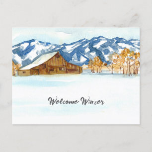Cartes Pour Fêtes Annuelles Bienvenue Hiver Grange Wyoming Tetons Neige
