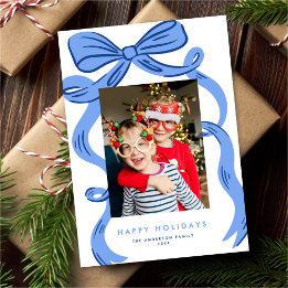 Cartes Pour Fêtes Annuelles Big Bold Bright Blue Bow Christmas Photo