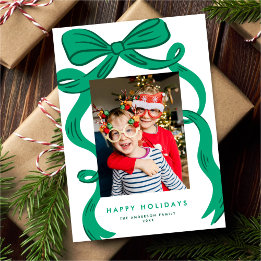 Cartes Pour Fêtes Annuelles Big Bold Bright Green Bow Christmas Photo