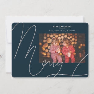 Cartes Pour Fêtes Annuelles Big Bold Fun Navy Blue Script Joyeux vacances