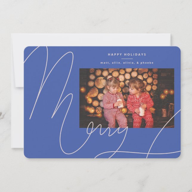 Cartes Pour Fêtes Annuelles Big Bold Fun Periwinkkt Blue Script Merry Holiday (Devant)
