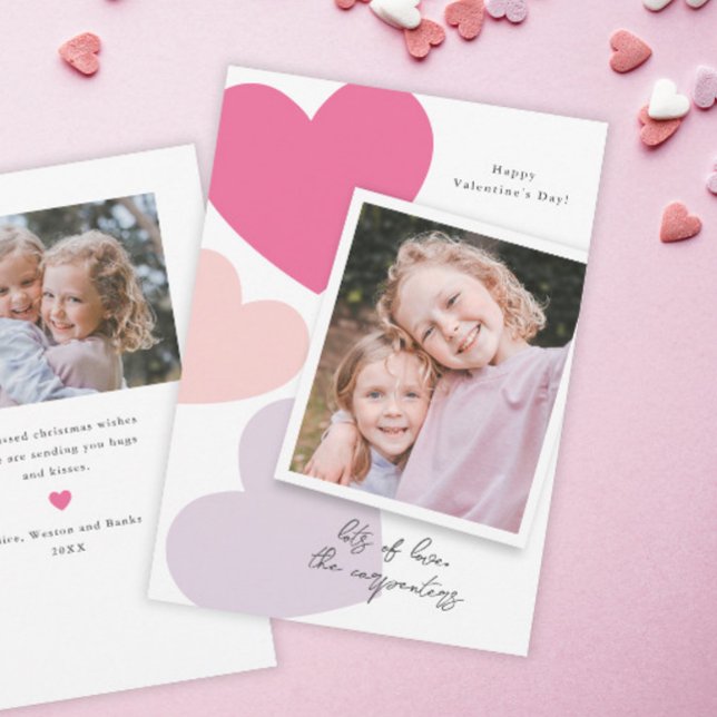 Cartes Pour Fêtes Annuelles Big Hearts Photo Valentine's (Big Hearts Modern 2 photo Valentine's Day Card.)