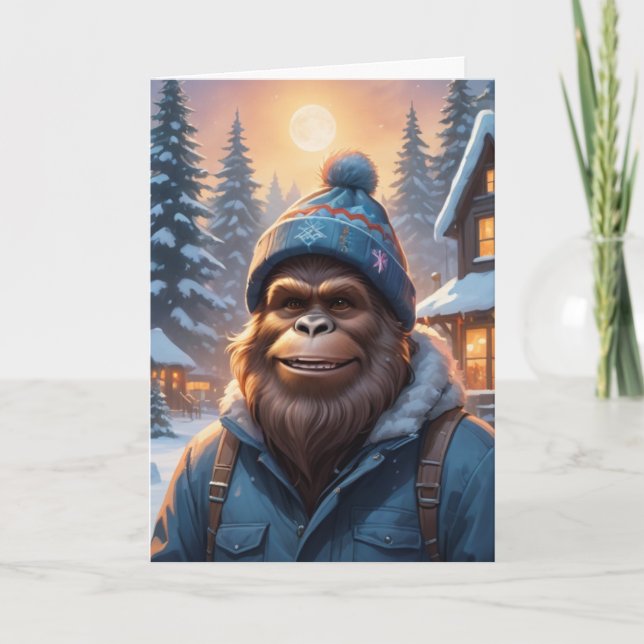 Cartes Pour Fêtes Annuelles Bigfoot dans une Beanie (Devant)
