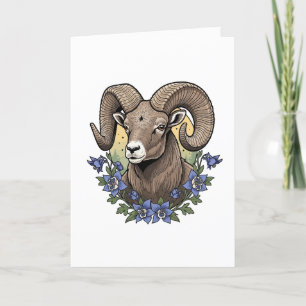 Cartes Pour Fêtes Annuelles Bighorn Sheep Avec Blue Colorado Columbine Flowers