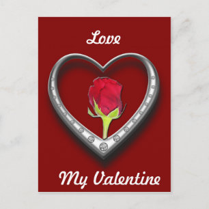 Cartes Pour Fêtes Annuelles Bijoux en argent Saint-Valentin Coeur avec Rose ro