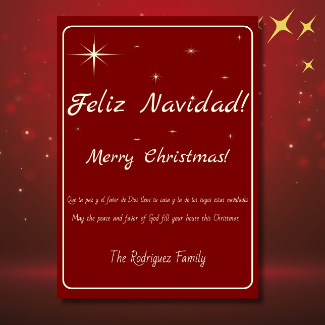 Cartes Pour Fêtes Annuelles Bilingue Feliz Navidad Gold & Red Joyeux Noël (bilingual Spanish Christmas card Gold & red, Cusotm text & last name. Multilingual project)