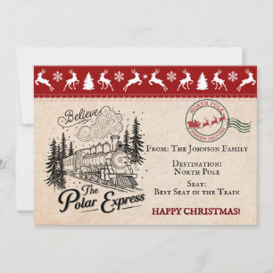 Cartes Pour Fêtes Annuelles Billet de train Polar Express pour le Pôle Nord