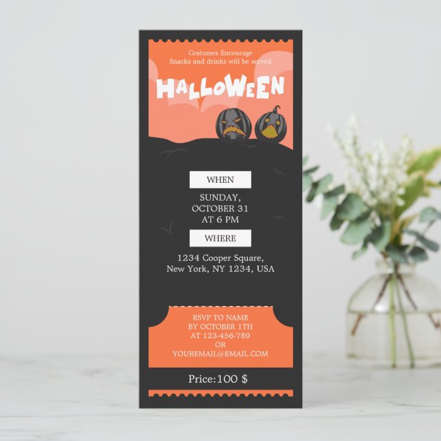 Cartes Pour Fêtes Annuelles Billet Éffrayant d'Halloween noir et orange (Debout devant)