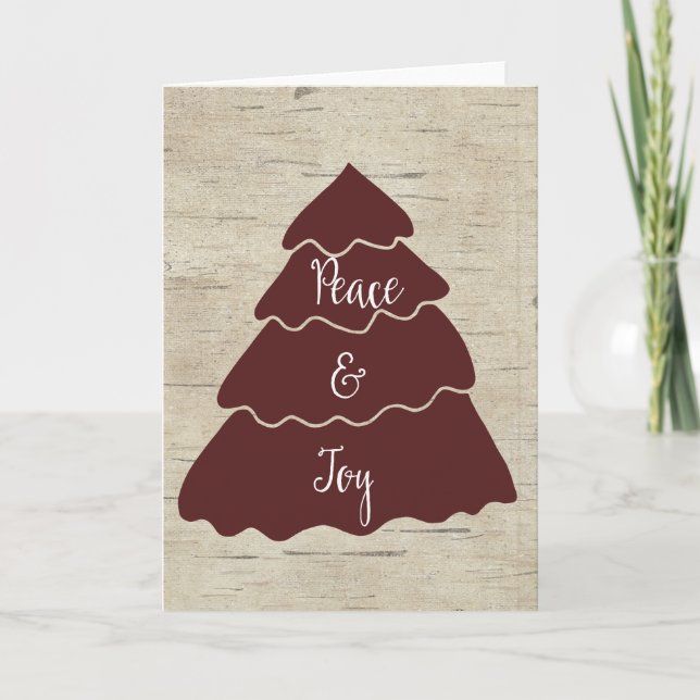 Cartes Pour Fêtes Annuelles Birch Faux Wood Peace and Joy Tree (Devant)