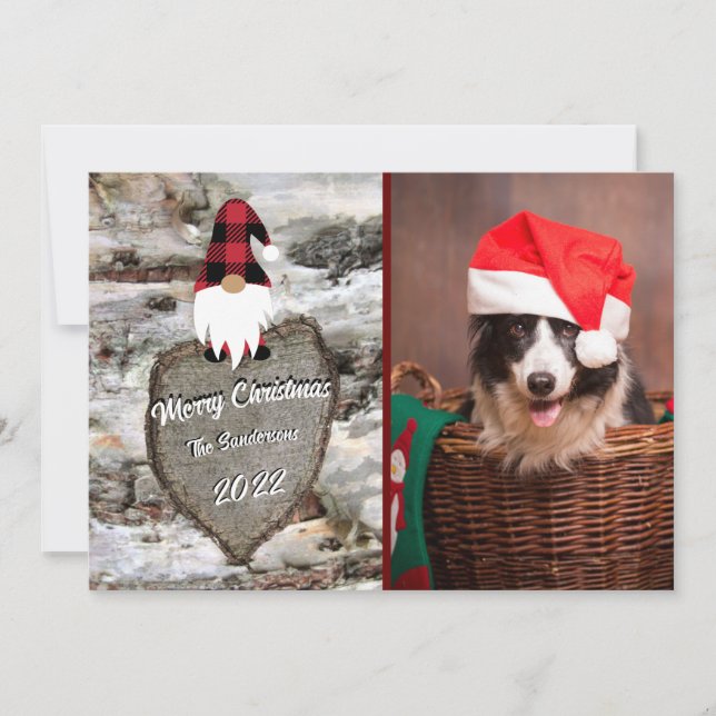 Cartes Pour Fêtes Annuelles Birch Red Buffalo plaid Gnome Carved Heart photo (Devant)
