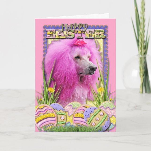 Cartes Pour Fêtes Annuelles Biscuits d'oeuf de pâques - caniche - rose (Devant)