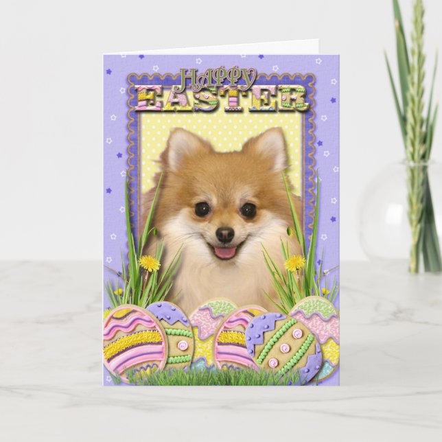 Cartes Pour Fêtes Annuelles Biscuits d'oeuf de pâques - Pomeranian (Devant)