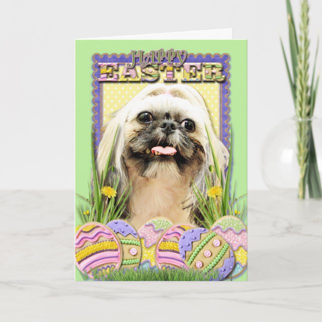 Cartes Pour Fêtes Annuelles Biscuits d'oeuf de pâques - Shih Tzu - opale (Devant)