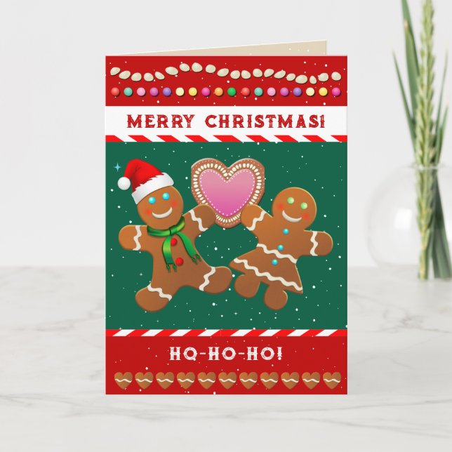 Cartes Pour Fêtes Annuelles Biscuits En Pain D'Épice Tenant Un Coeur (Devant)
