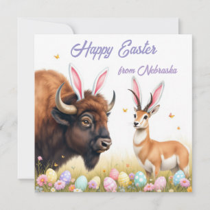 Cartes Pour Fêtes Annuelles Bison américain et pronoms avec oreilles de lapin