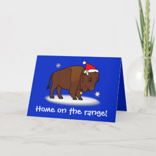 Cartes Pour Fêtes Annuelles Bison de dessin animé avec chapeau de Père Noël