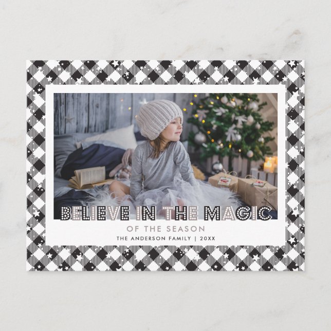 Cartes Pour Fêtes Annuelles Bison noir et blanc Plaid Stars Believe Photo (Devant)