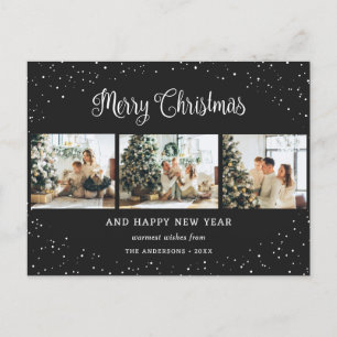 Cartes Pour Fêtes Annuelles Black 3 photo Collage de neige minimaliste