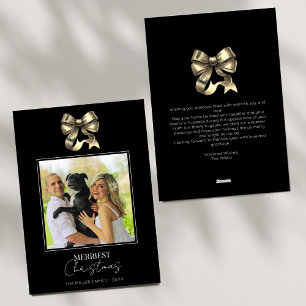 Cartes Pour Fêtes Annuelles Black and Gold Bow Photo moderne Noël