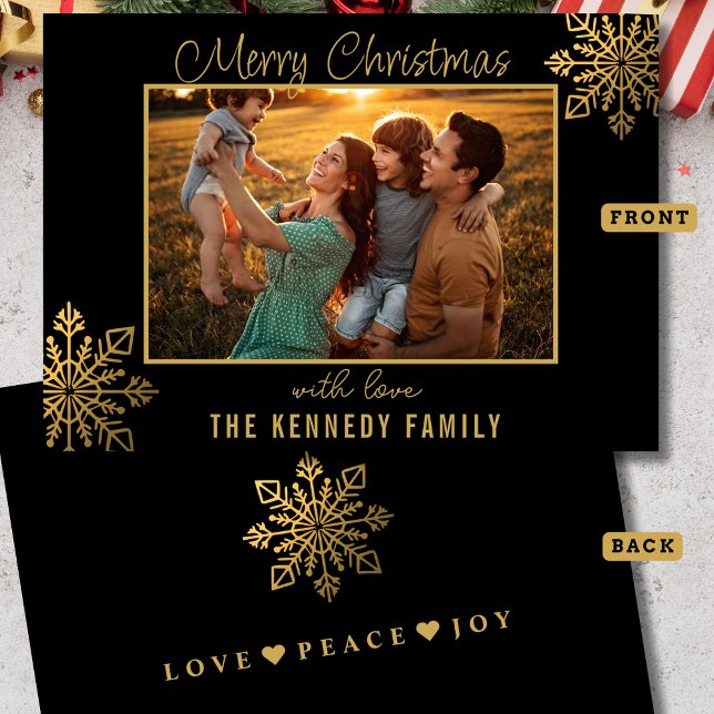 Cartes Pour Fêtes Annuelles  Black And Gold Snowflake Merry Christmas Photo (Créateur téléchargé)