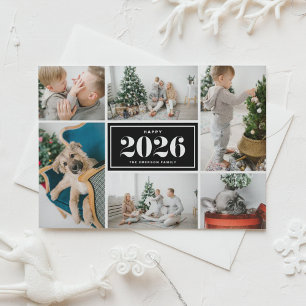 Cartes Pour Fêtes Annuelles Black and White 2025 Happy New Year Photo Collage