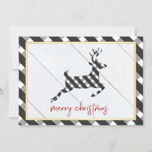 Cartes Pour Fêtes Annuelles Black and White Buffalo Check Reindeer Christmas