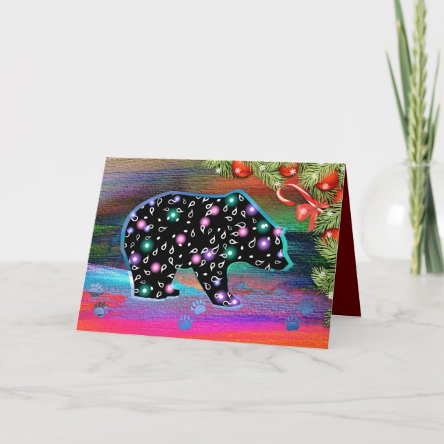 Cartes Pour Fêtes Annuelles Black Bear Spirit Northern Light Colour Noël (Devant)