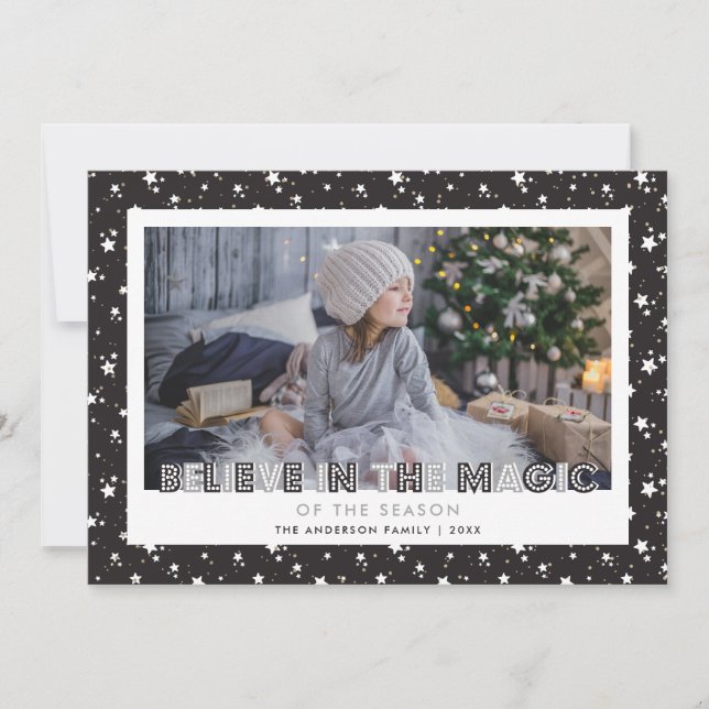 Cartes Pour Fêtes Annuelles Black Believe In the Magic Stars Photo (Devant)