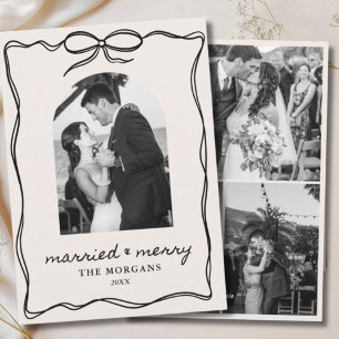 Cartes Pour Fêtes Annuelles Black Bow Vintage marié & Joyeux 4 Mariage photo