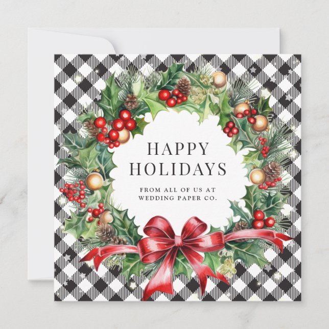 Cartes Pour Fêtes Annuelles Black Buffalo Plaid Stars Holly Berries Business (Devant)