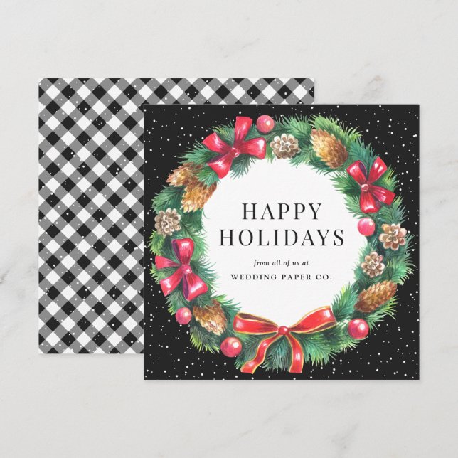Cartes Pour Fêtes Annuelles Black En vichy Plaid Christmas Wath Business (Devant / Derrière)