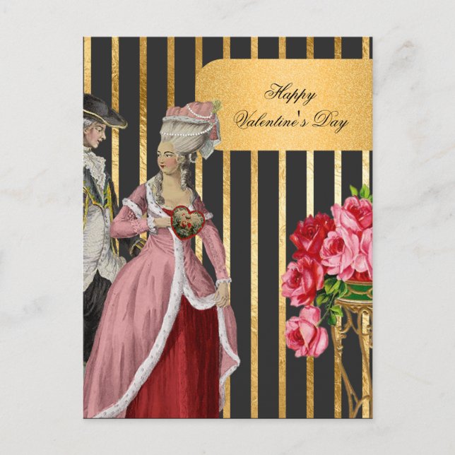 Cartes Pour Fêtes Annuelles Black et Gold Marie Antoinette Valentine (Devant)