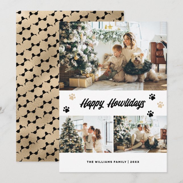 Cartes Pour Fêtes Annuelles Black Gold Paws Photo Happy Howlidays (Devant / Derrière)